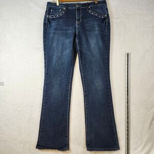 Earl Jeans Womens Dark Wash Embellished Bootcut Rhinestone Studded Jeans 32x30